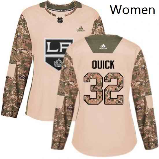 Womens Adidas Los Angeles Kings 32 Jonathan Quick Authentic Camo Veterans Day Practice NHL Jersey